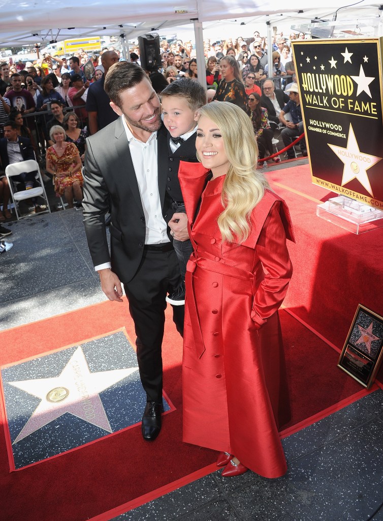 HOLLYWOOD, CA - SEPTEMBER 20: Musician Carrie Underwood, husband Mike Fisher and son Isaiah Michael Fisher at Carrie Underwood Star Ceremony On The Hollywood Walk Of Fame held on September 20, 2018 in Hollywood, California. (Photo by Albert L. Ortega/Getty Images)