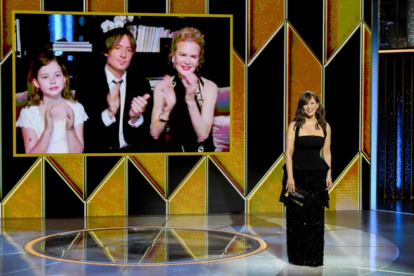 NEW YORK, NEW YORK - FEBRUARY 28: Rosie Perez introduces Nicole Kidman, Keith Urban and family via livestream during the 78th Annual Golden Globe® Awards at The Rainbow Room on February 28, 2021 in New York City.