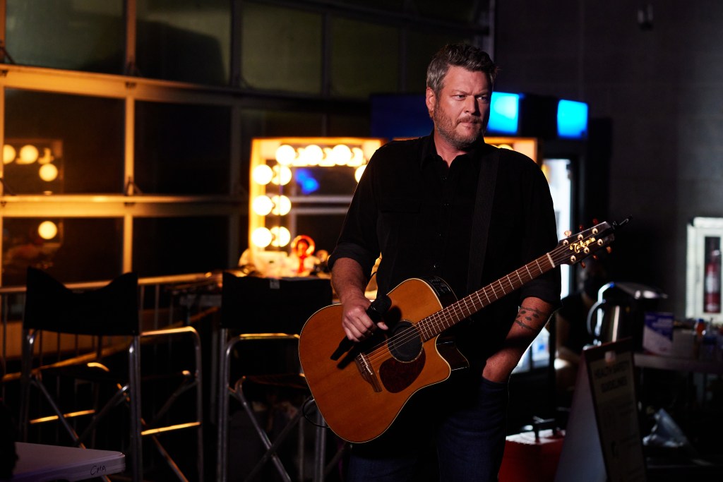 In this image released on September 1, 2021, Blake Shelton is seen backstage during the CMA Summer Jam 2021 at Ascend Amphitheater in Nashville, Tennessee. 