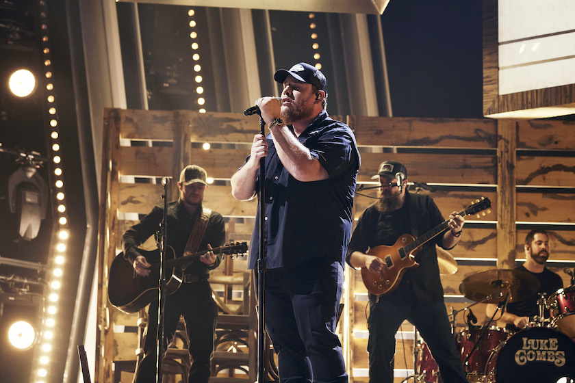 NASHVILLE, TENNESSEE - NOVEMBER 10: Luke Combs performs during the 55th Annual Country Music Association Awards at Bridgestone Arena on November 10, 2021 in Nashville, Tennessee.