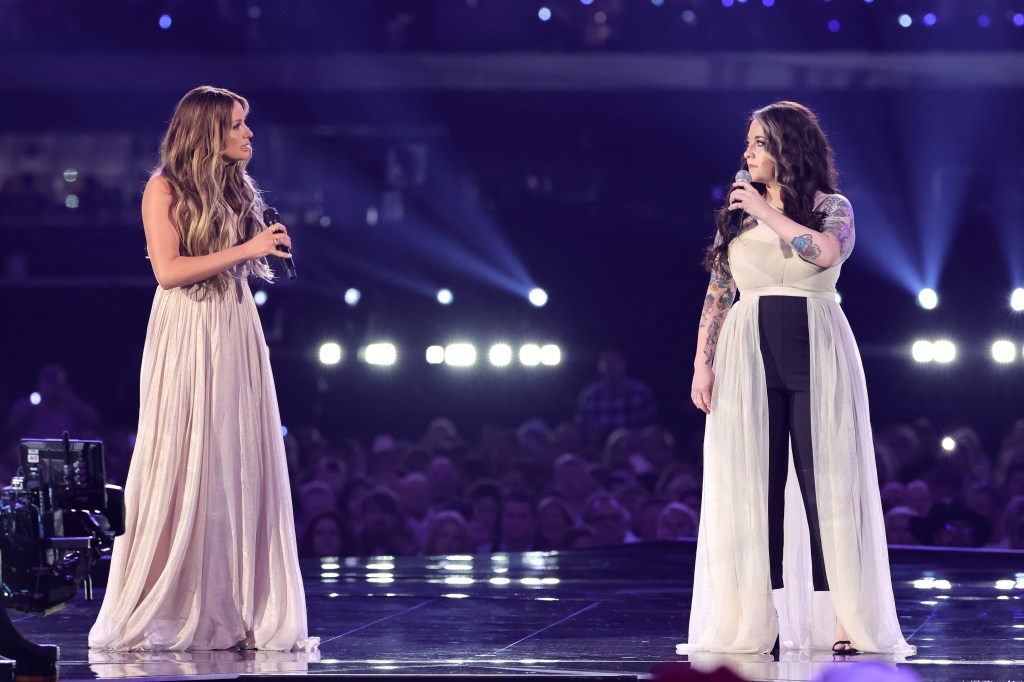 Carly Pearce and Ashley McBryde perform onstage during the 57th Academy of Country Music Awards at Allegiant Stadium on March 07, 2022 in Las Vegas, Nevada. (Photo by Kevin Winter/Getty Images for ACM)