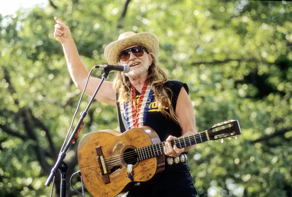 American country musician Willie Nelson performs, with the Highwaymen, at Central Park SummerStage, New York, New York, May 23, 1993. 