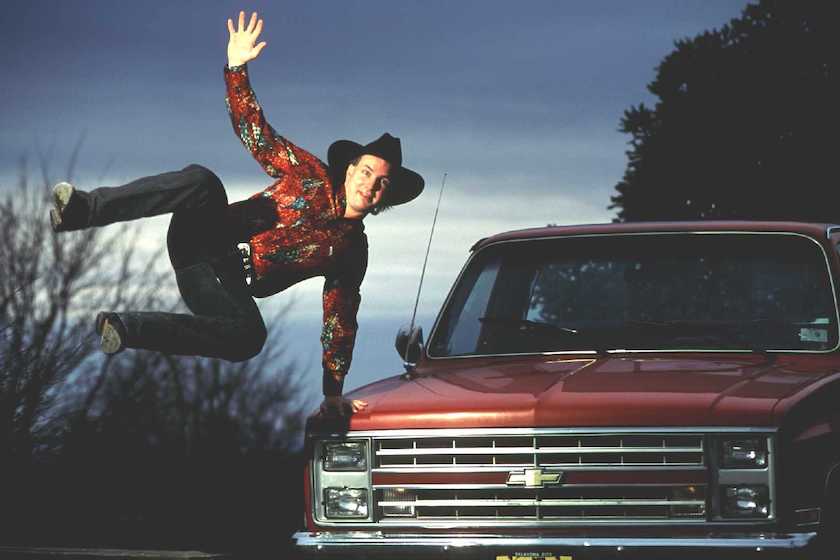 Garth Brooks jumps over the truck he came to Nashville in.