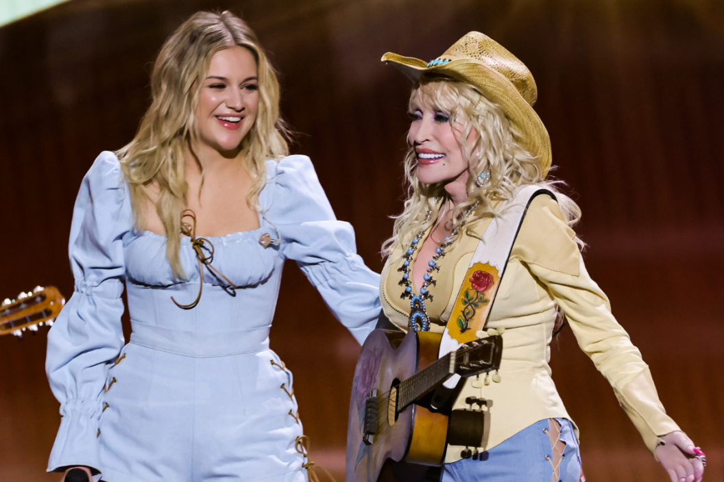 Kelsea Ballerini and Dolly Parton perform onstage during the 57th Academy of Country Music Awards at Allegiant Stadium on March 07, 2022 in Las Vegas, Nevada. (Photo by Kevin Winter/Getty Images for ACM)