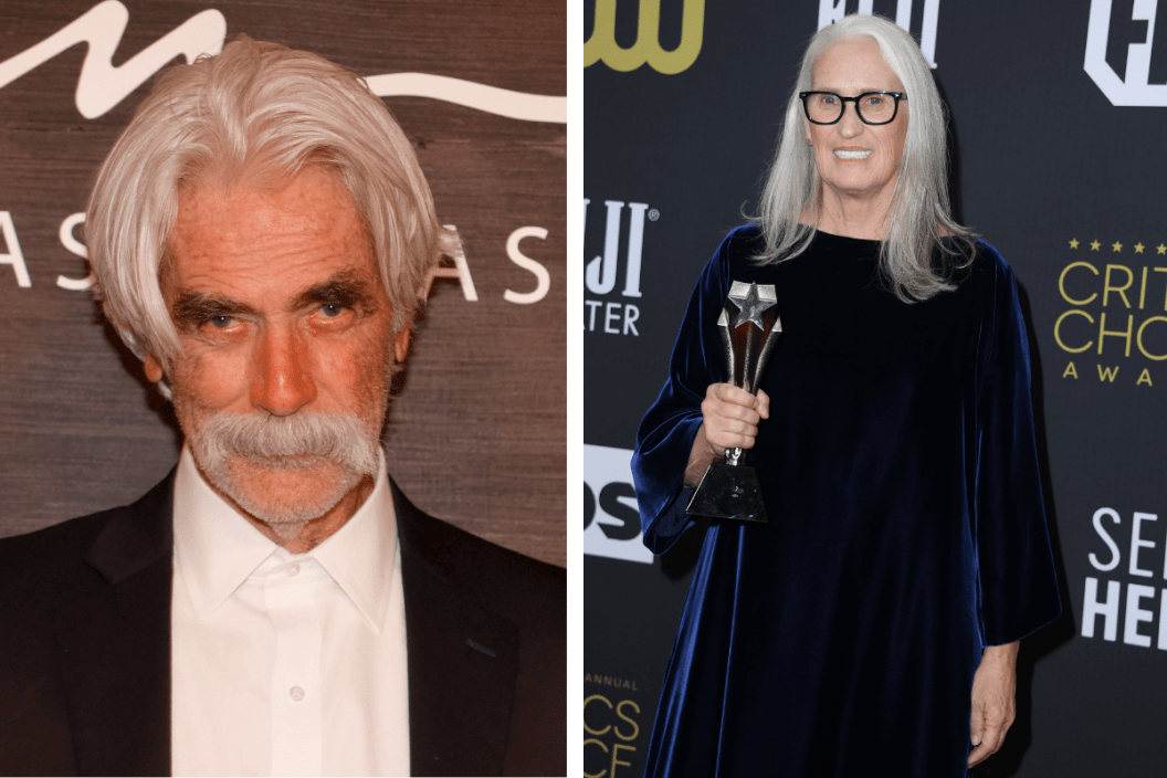 Sam Elliott attends the world premiere of "1883" at Encore Beach Club at Wynn Las Vegas on December 11, 2021 in Las Vegas, Nevada./ Jane Campion Poses at the 27th Annual Critics Choice Awards at Fairmont Century Plaza on March 13, 2022 in Los Angeles, California.