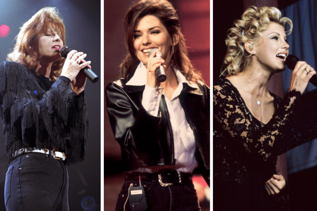 Patty Loveless performs onstage/ Canadian Country and Pop musician Shania Twain performs onstage during a soundcheck for her appearance on the David Letterman Show, New York, New York, February 26, 1996/ Faith Hill Performs onstage in 1996