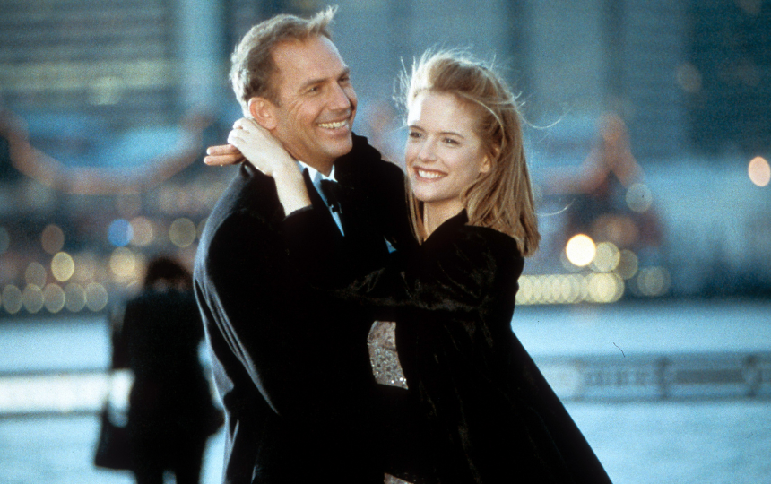 Kevin Costner is held by Kelly Preston in a scene from the film 'For Love Of The Game'