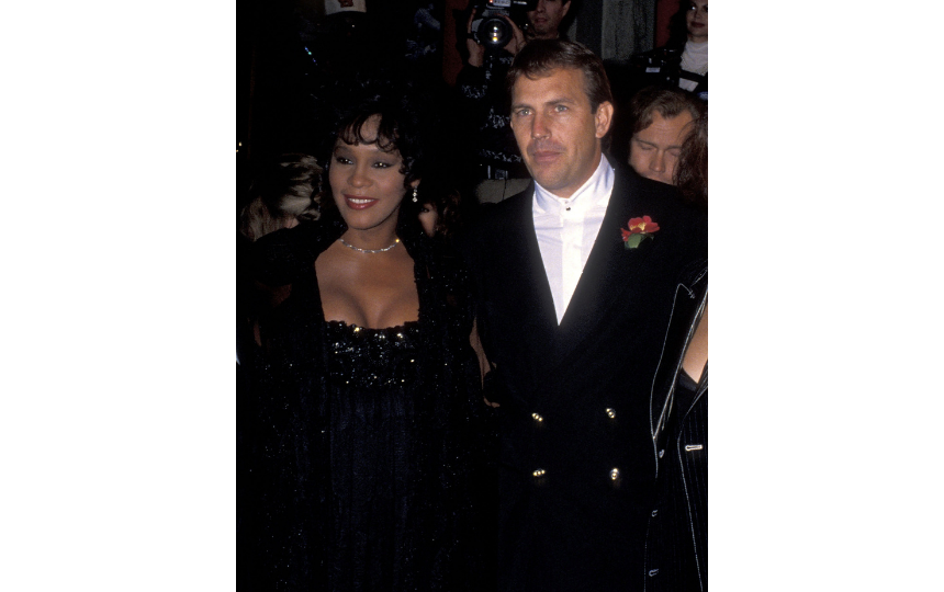 Singer Whitney Houston, actor Kevin Costner and wife Cindy Costner attend "The Bodyguard" Hollywood Premiere