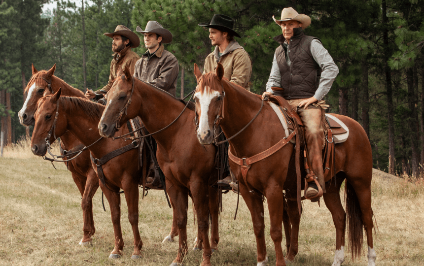 Dave Annable as Lee Dutton, Wes Bentley as Jamie Dutton, Luke Grimes as Kayce Dutton, Kevin Costner as John Dutton on 'Yellowstone'