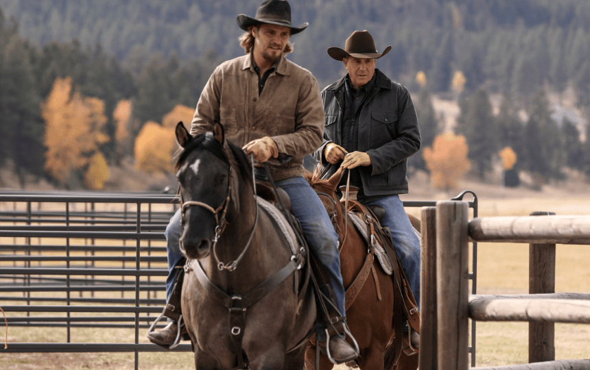Luke Grimes as Kayce Dutton and Kevin Costner as John Dutton on 'Yellowstone'