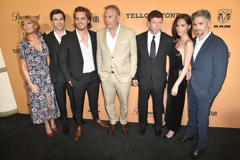 Kelly Reilly, Wes Bentley, Luke Grimes, Kevin Costner, Taylor Sheridan, Kelsey Asbille and Dave Annable attend the "Yellowstone" World Premiere 