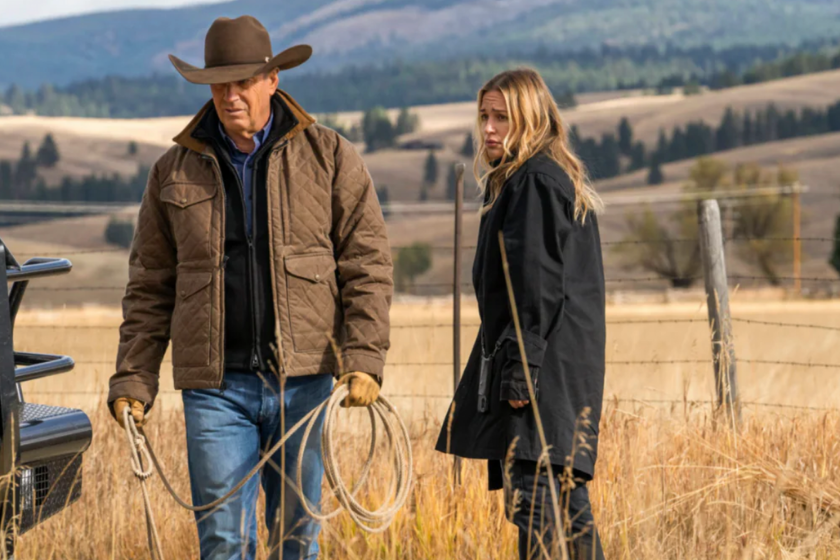 Kevin Costner as John Dutton and Piper Perabo as Summer Higgins on 'Yellowstone'