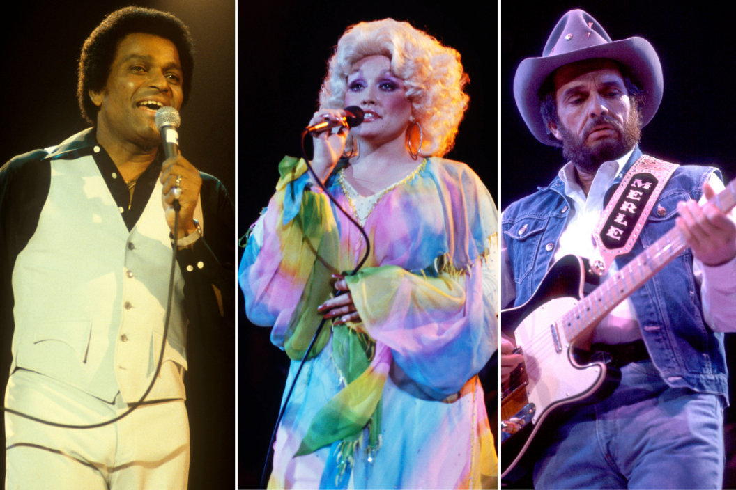 Live shots of Charley Pride, Dolly Parton and Merle Haggard