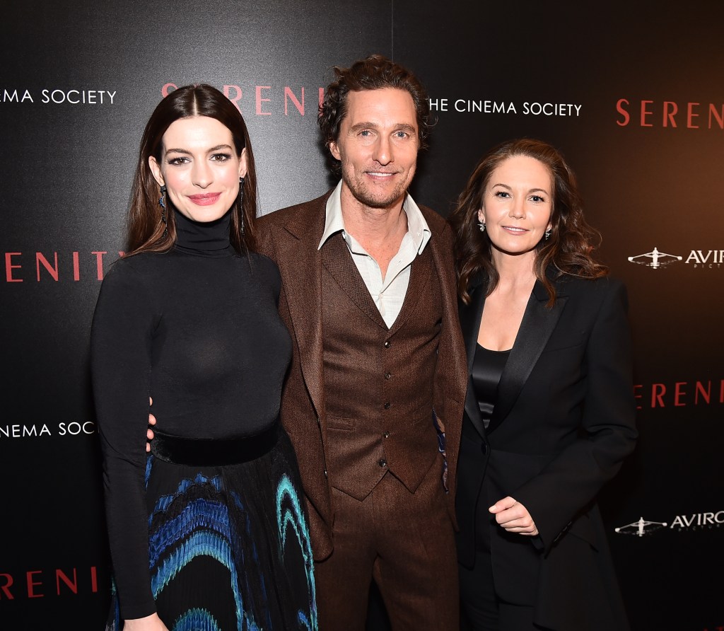  Anne Hathaway, Matthew McConaughey and Diane Lane attend the "Serenity" New York Screening at Museum of Modern Art on January 23, 2019 in New York City. 