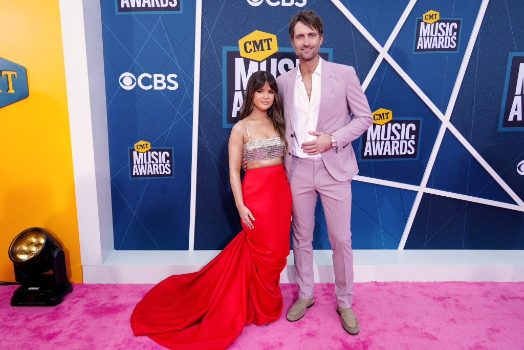 Maren Morris and Ryan Hurd attend the 2022 CMT Music Awards at Nashville Municipal Auditorium on April 11, 2022 in Nashville, Tennessee. (Photo by Jeff Kravitz/Getty Images for CMT)