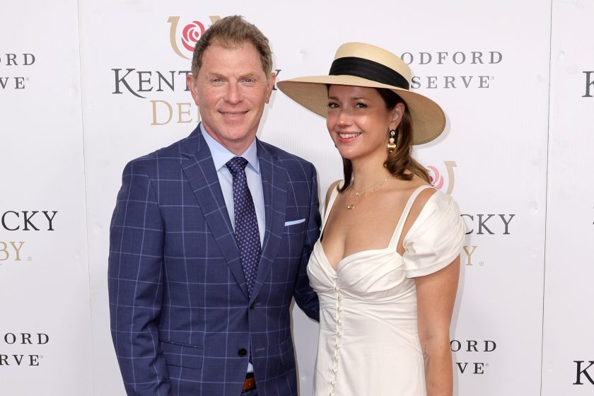 LOUISVILLE, KENTUCKY - MAY 07: Bobby Flay and Christina Pérez attend the 148th Kentucky Derby at Churchill Downs on May 07, 2022 in Louisville, Kentucky.