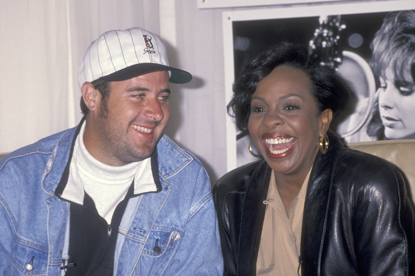 Country Singer Vince Gill and R&B/Soul Singer Gladys Knight attend the Record Release Press Conference for the R&B/Country Artists Duets Album-"Rhythm Country & Blues" on March 23, 1994 at Universal Hilton Hotel in Universal City, California. 