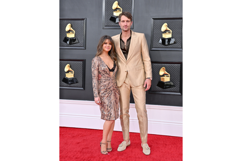 Maren Morris and Ryan Hurd attend the 64th Annual GRAMMY Awards at MGM Grand Garden Arena