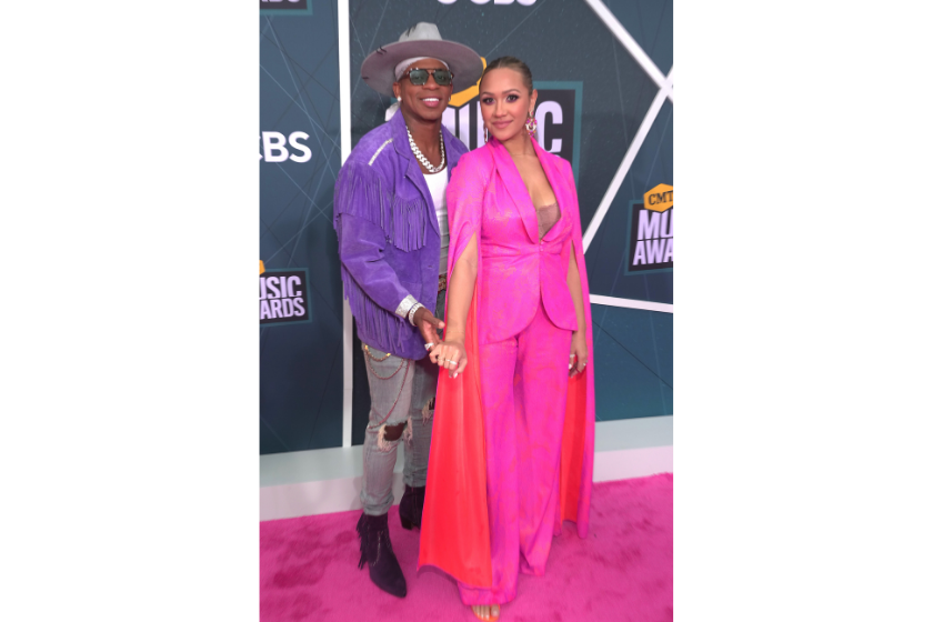 Jimmie Allen and Alexis Gale attend the 2022 CMT Music Awards at Nashville Municipal Auditorium on April 11, 2022 in Nashville, Tennessee