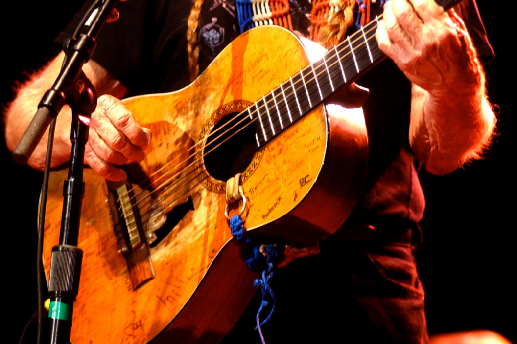 Willie Nelson performs Saturday night at the Sovereign Center as part of the Last of the Breed tour with Ray Price and Merle Haggard. His 1969 Martin N-20 guitar, which he has named "Trigger" is a big part of Willie's sound. 9/8/2007 Photo by Bill Uhrich