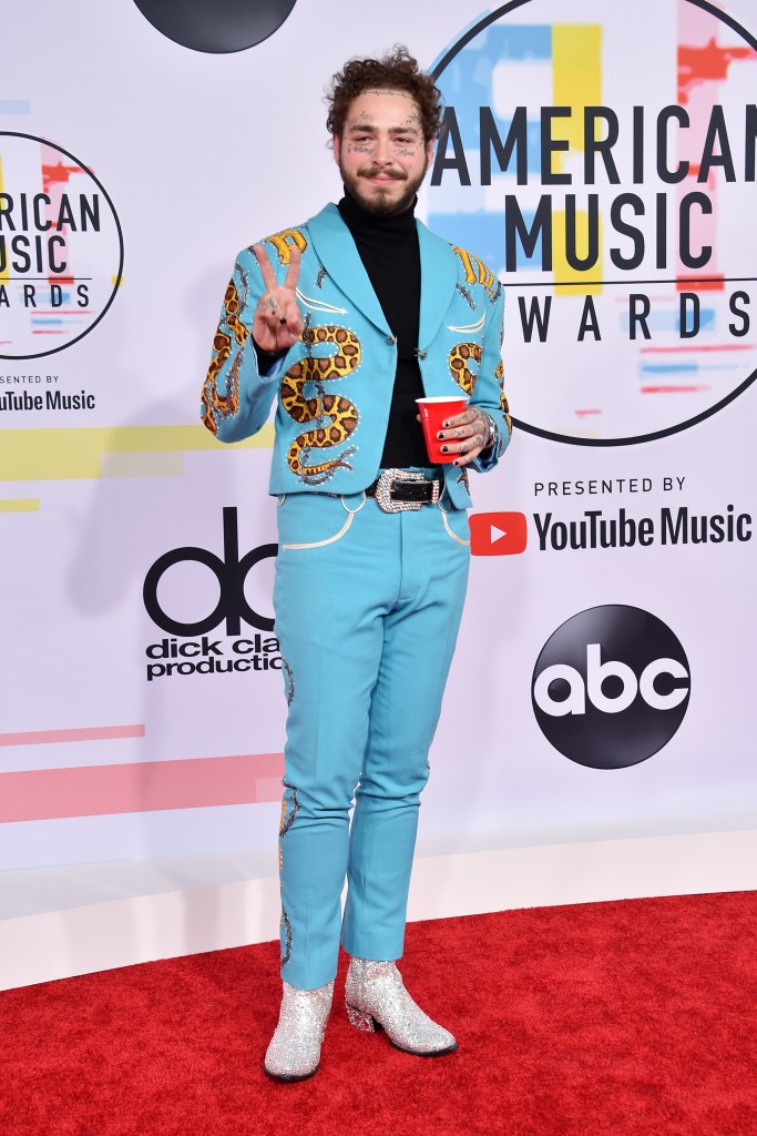 Post Malone attends the 2018 American Music Awards at Microsoft Theater on October 9, 2018 in Los Angeles, California. 