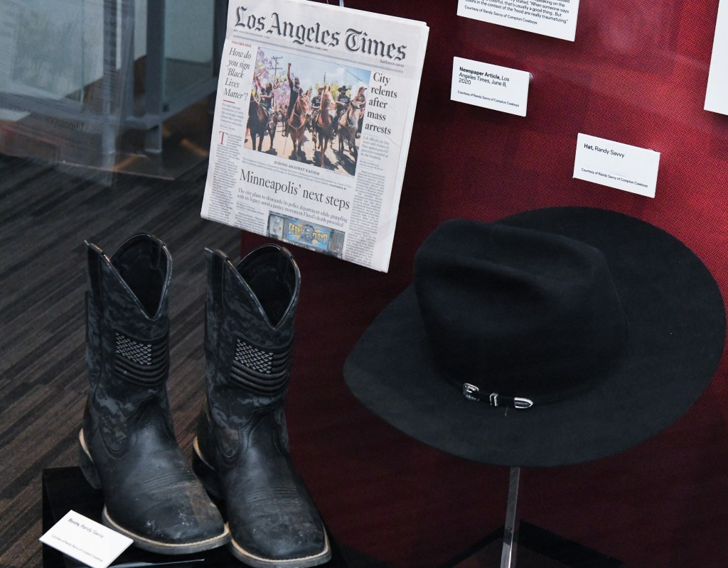 Compton Cowboys artifacts on display at the "Songs of Conscience Sounds of Freedom" press preview at The GRAMMY Museum on January 14, 2022 in Los Angeles, California.