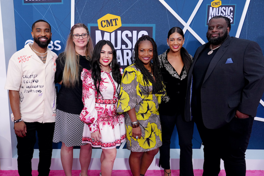 (L-R) Marques Vance, Cameo Carlson, Valerie Ponzio, Miko Marks, Madeline Edwards and Kadeem Phillips attend the 2022 CMT Music Awards at Nashville Municipal Auditorium on April 11, 2022 in Nashville, Tennessee. 
