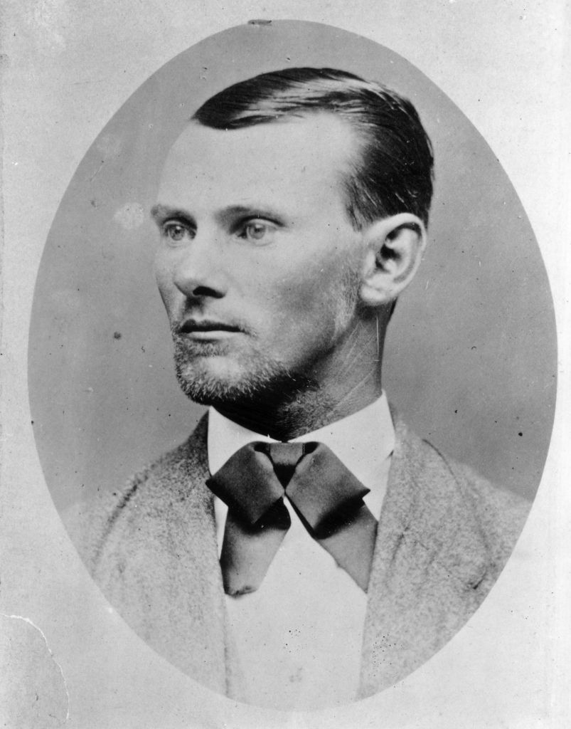  American outlaw Jesse James (1847 - 1882), with his elder brother Frank he was a member of Quantrill's Raiders, a gang of pro-confederate irregulars in his native Missouri who robbed banks and trains throughout the mid-west. 