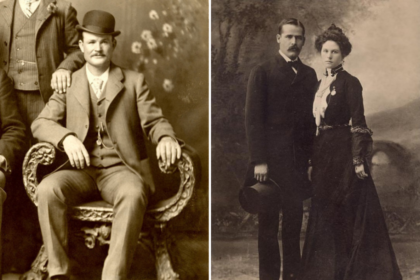 Butch Cassidy poses in the Wild Bunch group photo, Fort Worth, Texas, 1901 / Sundance Kid and Etta Place