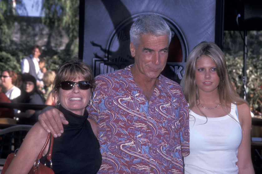 Actress Katharine Ross, actor Sam Elliott and daughter Cleo Rose Elliott attend the "Jurassic Park III" Universal City Premiere on July 16, 2001 at the Universal Amphitheatre in Universal City, California