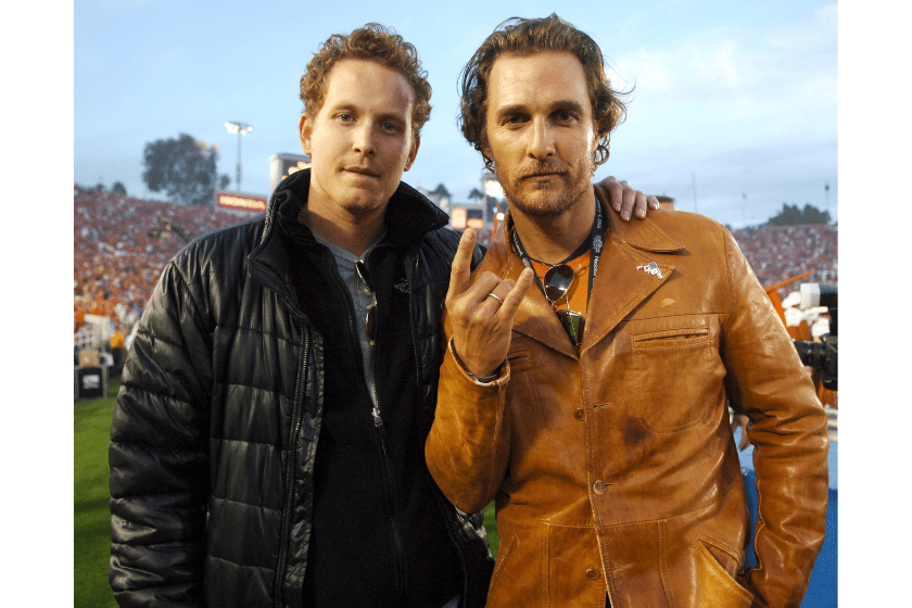 Matthew McConaughey (right) and Cole Hauser at the Rose Bowl in Pasadena, Calif. on Wednesday, January 4, 2006