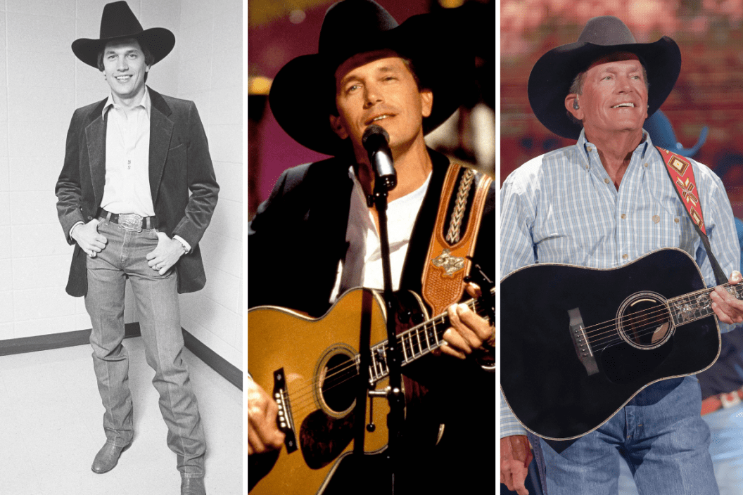 George Strait backstage publicity shoot, December 7, 1980. / George Strait performing onstage circa 1995/ George Strait at iheartcountry concert 2021