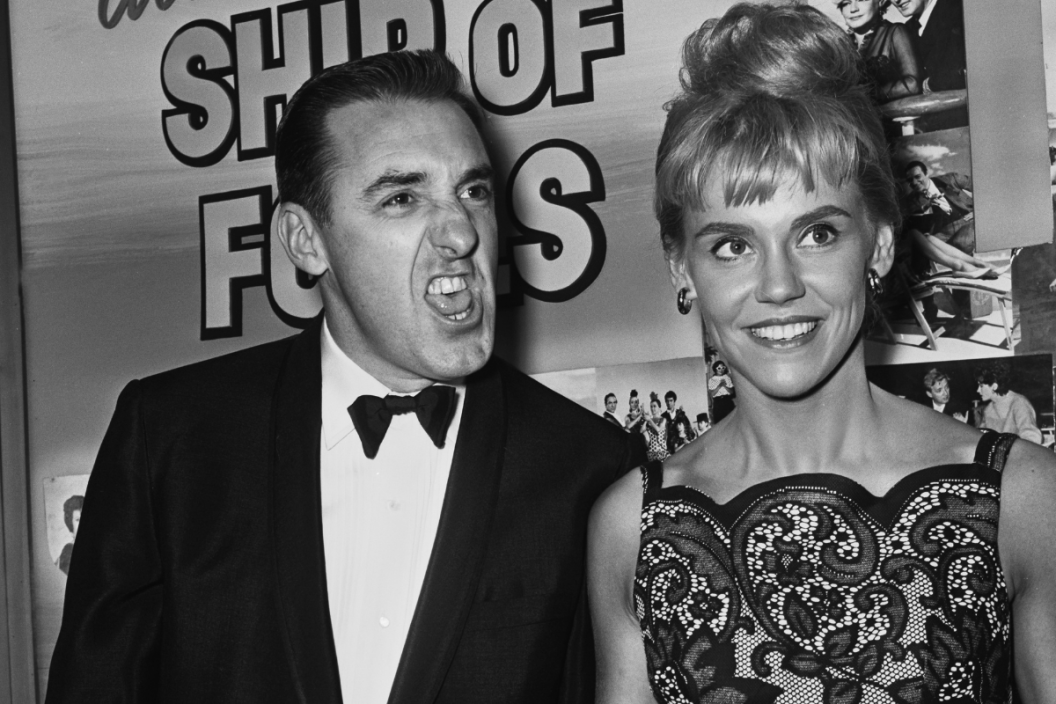 American actor and comedian Jim Nabors (1930 - 2017) and actress Maggie Peterson at a premiere of the film 'Ship of Fools', USA, 1965. (Photo by Archive Photos/Getty Images)