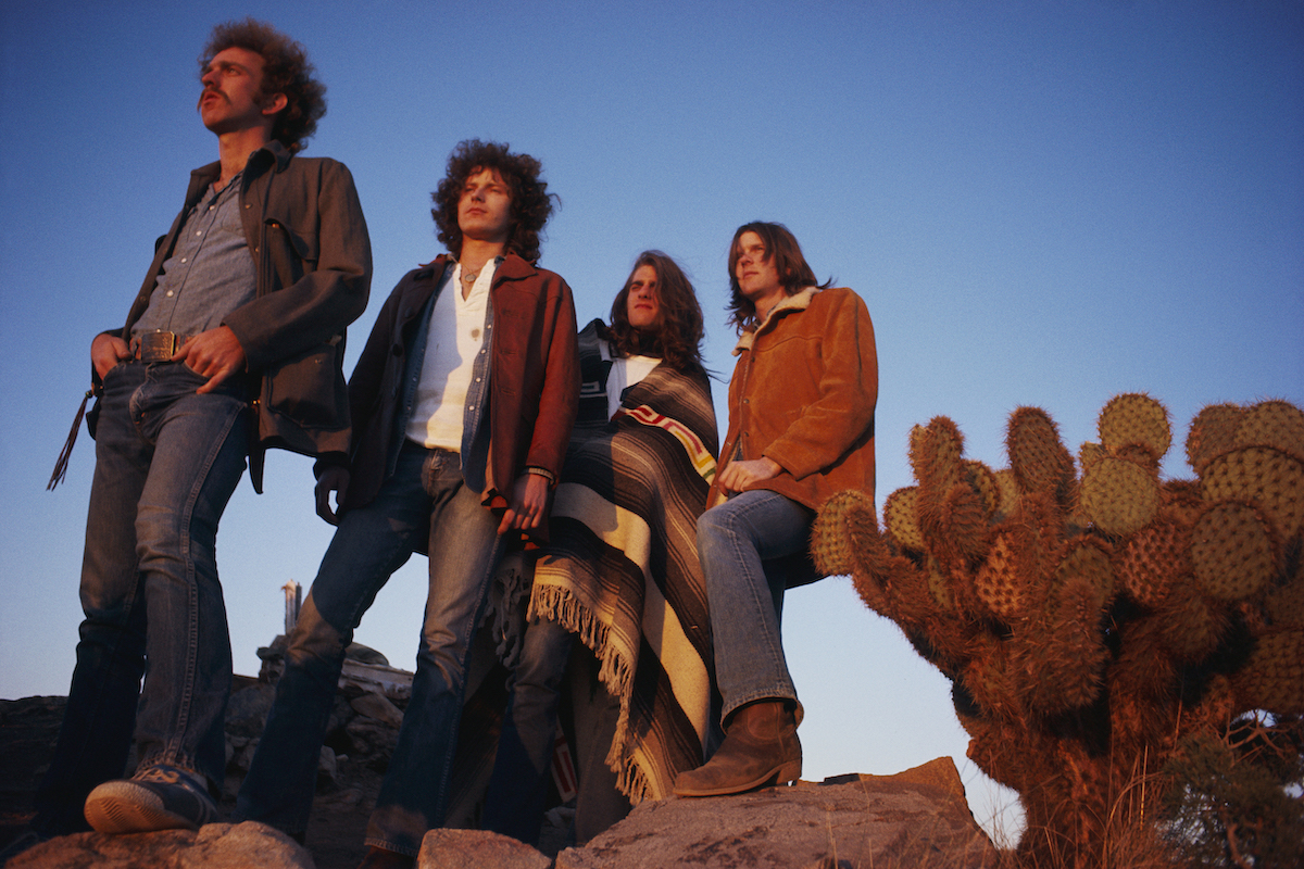 March 1972 --- The rock band The Eagles rest in a desert valley. The Eagles were the most popular band of the seventies and their reunion tour in the nineties was also very successful. L-R: Bernie Leadon, Don Henley, Glen Frey, and Randy Meisner.
