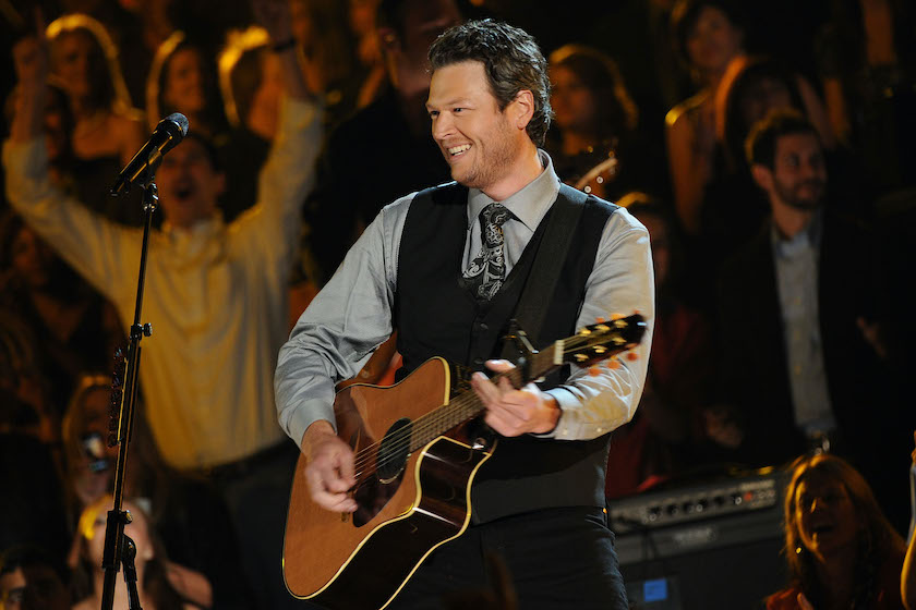 Musician Blake Shelton performs onstage at the 44th Annual CMA Awards at the Bridgestone Arena on November 10, 2010 in Nashville, Tennessee.