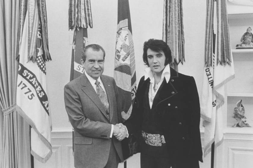 American singer and actor Elvis Aron Presley (1935 - 1977) meets 37th president of the United States Richard Milhous Nixon (1913 - 1994)