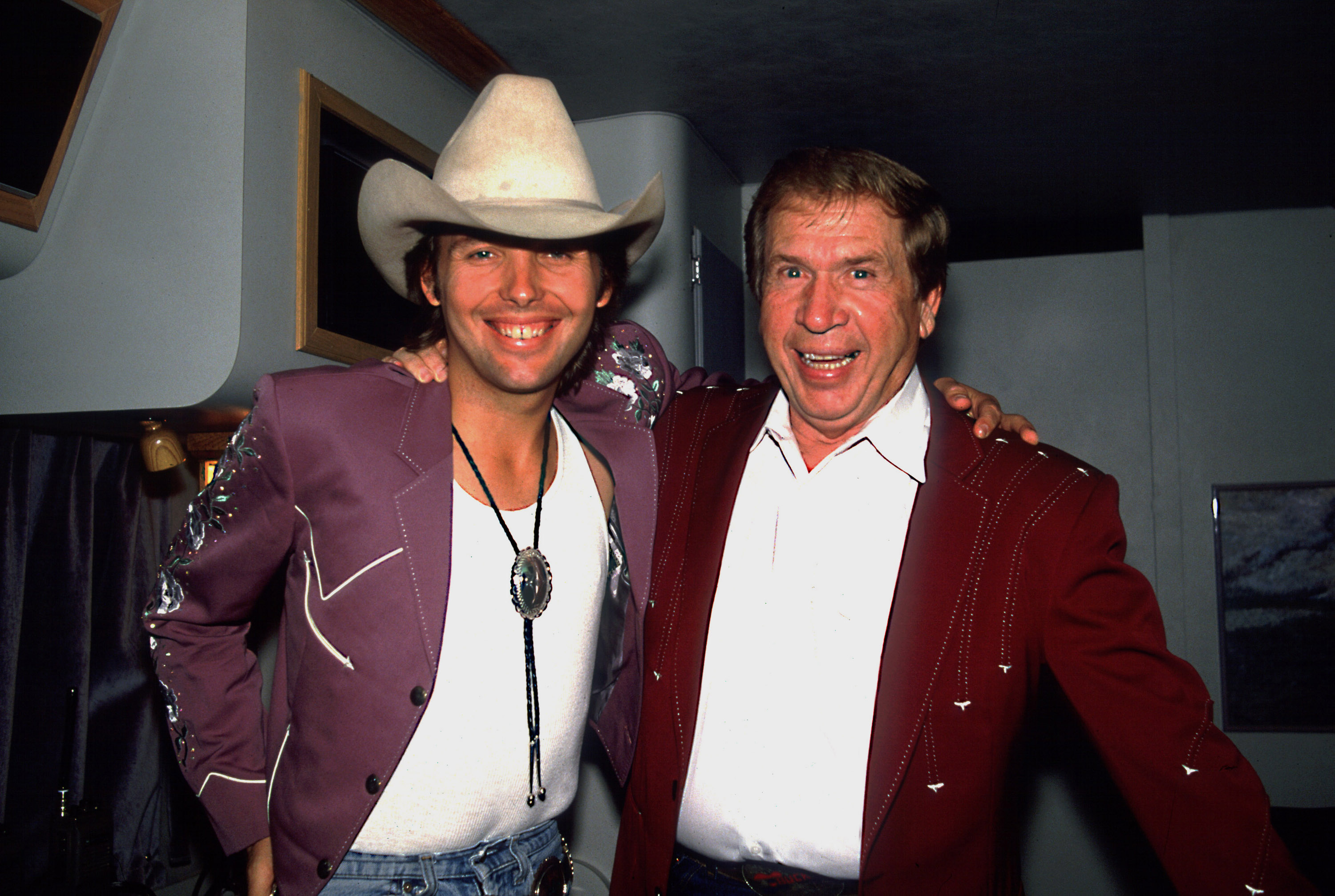 Dwight Yoakam and Buck Owens during Buck Owens in Concert - August 5, 1988 at Chicago Theater in Chicago, Illinois, United States. 