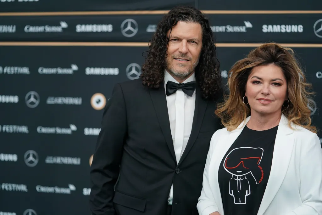 ZURICH, SWITZERLAND - SEPTEMBER 26: Singer Shania Twain  and her husband Frederic Thiebaud attend the "Who you gonna call" photocall during the 16th Zurich Film Festival at Kino Corso on September 26, 2020 in Zurich, Switzerland. 