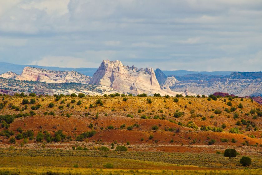North America, USA, Utah, Kanab to Big Water Vistas Along US Highway 89, White Peaks Hoodos.