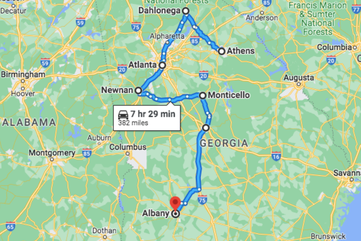 Georgia country music road trip via Google Maps