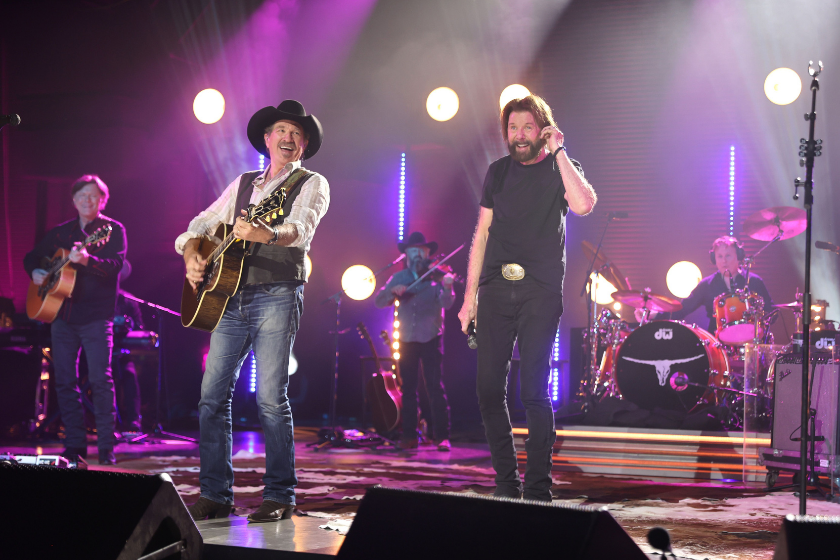 Kix Brooks and Ronnie Dunn of Brooks & Dunn perform during CMT Storytellers on March 15, 2022 in Spring Hill, Tennessee
