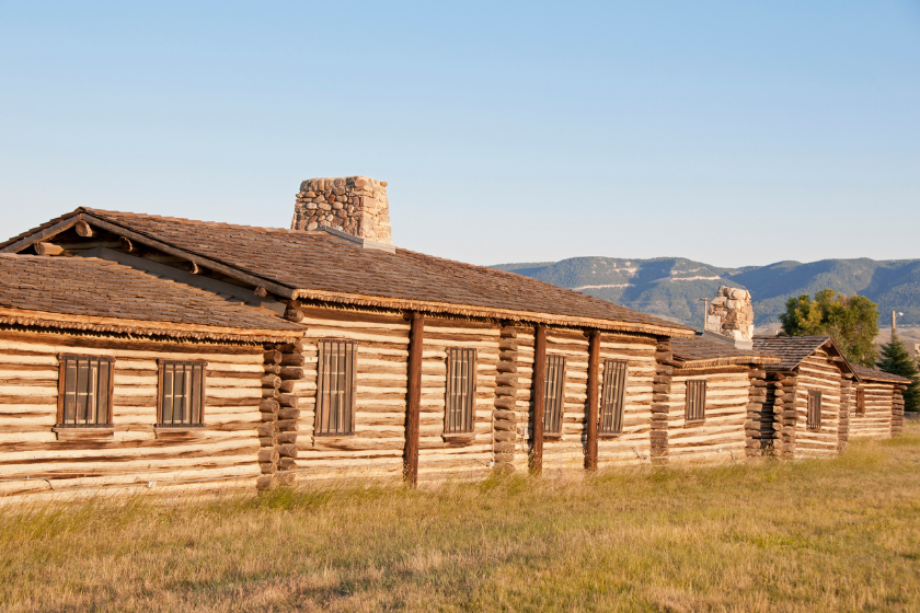 Reconstructed Fort Capsar in Casper, Wyoming, USA. Log construction.