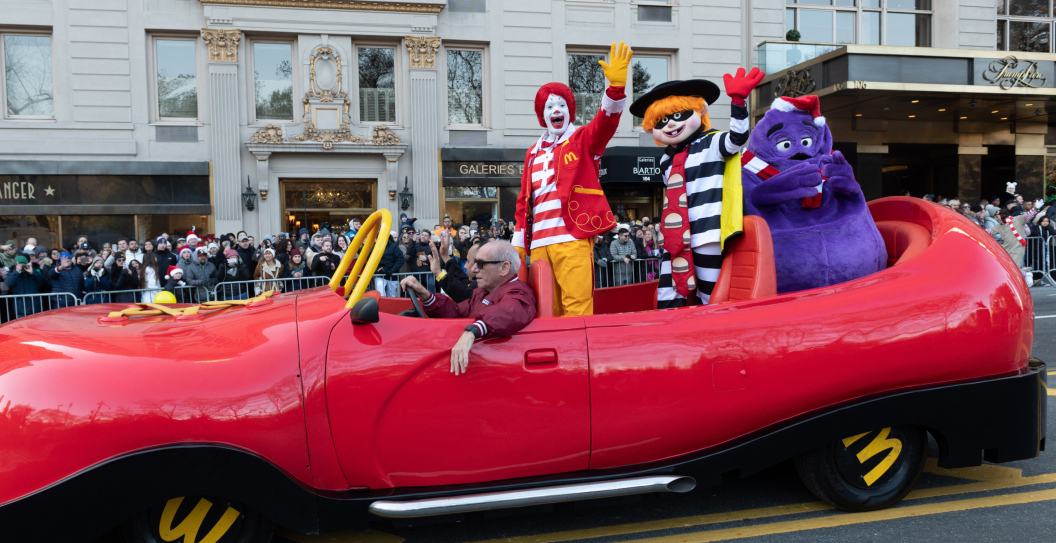 Ronald McDonald, Hamburglar, and Grimace of McDonald's attend the 2022 Macy's Thanksgiving Day Parade on November 24, 2022 in New York City.