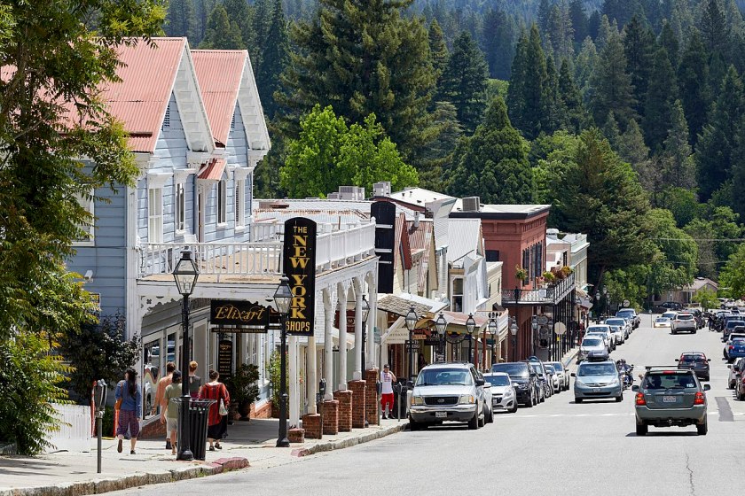 Broad Street in Nevada City, California, on May 31, 2020. The historic buildings along Broad Street in the former mining town of Nevada City are part of the