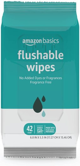 Amazon Basics Flushable Adult Toilet Wipes, Fragrance Free, 126 Count