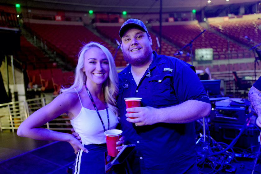 AUSTIN, TX - MAY 04: (EDITORIAL USE ONLY. NO COMMERCIAL USE) (L-R) Nicole Hocking and Luke Combs pose backstage at the 2019 iHeartCountry Festival Presented by Capital One at the Frank Erwin Center on May 4, 2019 in Austin, Texas. 