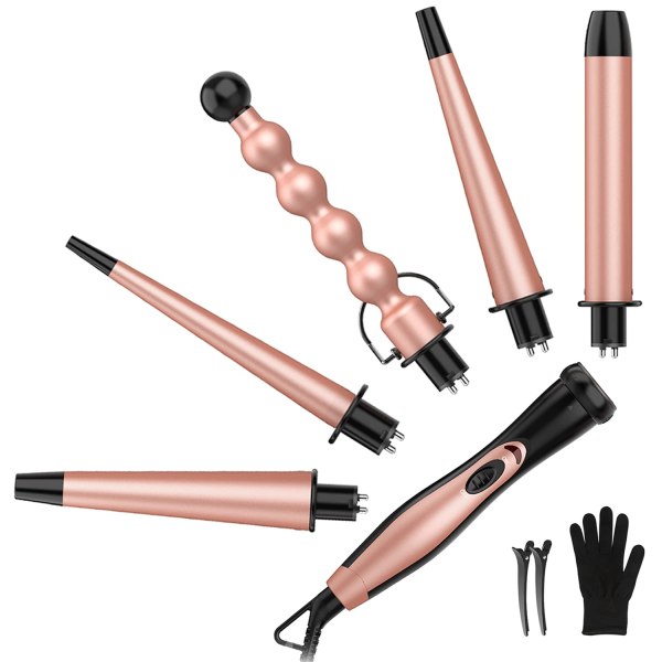 5 in 1 Curling Wand Set, BESTOPE PRO Interchangeable Wand Curling Iron, 0.35-1.25 Inch Hair Wand Curler for Different Size Curls and Waves, Instant Heat Up Hair Curler for Women and Girls