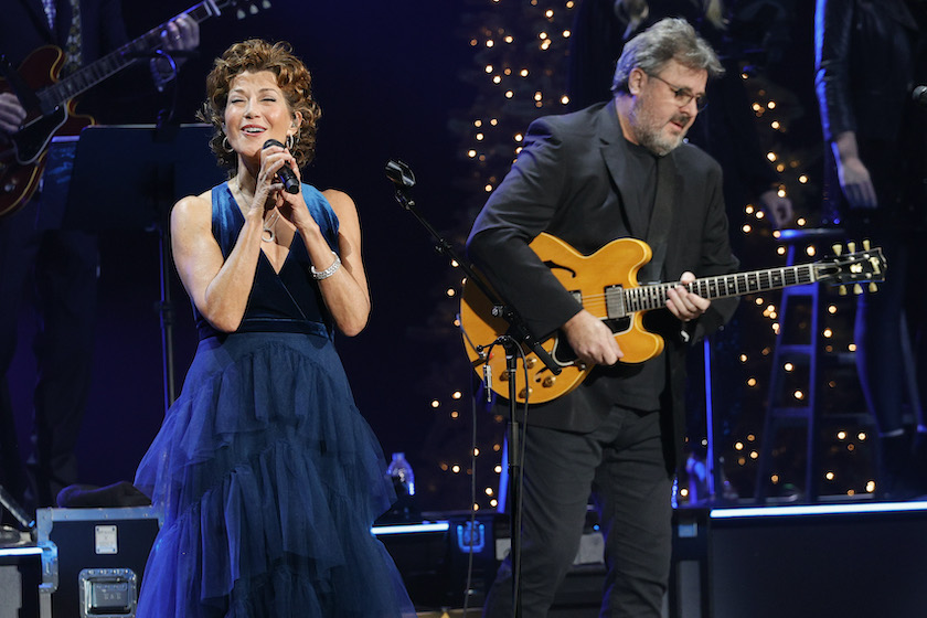 NASHVILLE, TENNESSEE - DECEMBER 13: Amy Grant and Vince Gill perform at the Ryman Auditorium on December 13, 2021 in Nashville, Tennessee. 