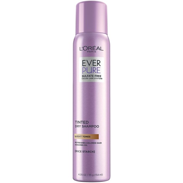 L'Oreal Paris EverPure Sulfate Free Tinted Dry Shampoo for Light Hair, for Blonde Hair, Absorbs Oil, Refreshes Colored Hair, with Rice Starch, Vegan Formula, Paraben Free, Gluten Free, 4 fl oz