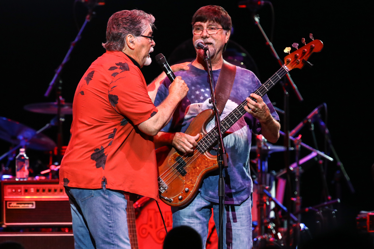 Randy Owen and Teddy Gentry of Alabama perform during the opening night of the Alabama 50th Anniversary Tour at Bridgestone Arena on July 02, 2021 in Nashville, Tennessee.